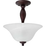 Globe 6189801 Java Semi-Flush Mount Ceiling Fixture, Crimson Coffee Finish with Alabaster Shade