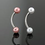 Eyebrow Curved Barbells w/ 4mm White/Rainbow Pearl Coated Ball - 16G (1.2mm), 10mm Length - Sold as a Pair
