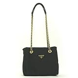 [中古][訳あり](プラダ)PRADA ゴールドチェーン ショルダー トートバッグ ロゴプレート付き ブラック 並行輸入 PRADA バッグ 中古