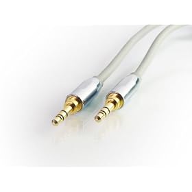 Car + Home Stereo AUX-IN Cable 3.5mm for iPod, iPhone, smartphone and mp3 players - With metallic silver, stepped slimline connector, to accommodate iPhone 4 and smartphone cases (1.2m)