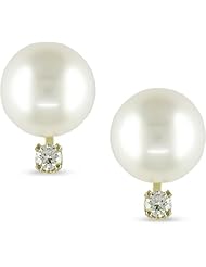 14k Yellow Gold 8.5-9 MM Akoya Cultured Pearl, and Diamond Earrings (0.04 Cttw, H-I Color, I1-I2 Clarity)
