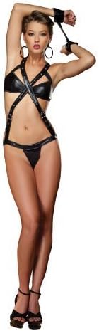 Dreamgirl, Women's Buckled and Bound Teddy and Wrist Restraints 2-Piece Set, One Size, Black by NEY9A