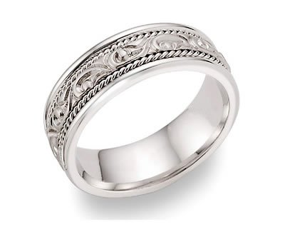 14K White Gold Paisley Design Wedding Band Ring