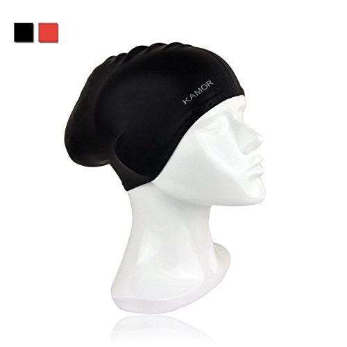 Kamor® ＃4 swimming/swim cap/caps - The premium large Silicone Swimming Cap/hat For Longer Hair & High-Volume Hair Styles with beautiful design - Protect long hair & Anti-slip & Highly elastic & Large stretch - Greater durability than latex swimming hats - Eco-Friendly, Non-Allergenic & Lightweight -more suitable for women/girls