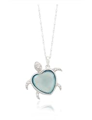 10k White Gold Turtle Swiss Blue Topaz Diamond Pendant Necklace (0.03 cttw, I-J Color, I2-I3 Clarity), 18"
