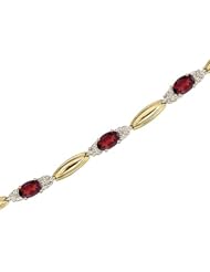 14K Yellow Gold Oval Garnet and Diamond Bracelet
