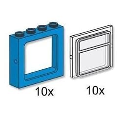 Lego Building Accessories 1 x 4 x 3 Blue Train Windows with Clear Panes