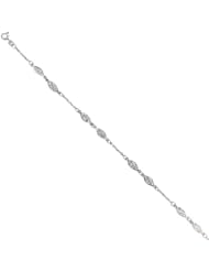 14k Solid White Gold Filigree Ladies Anklet 10" w/ Spring Ring Clasp