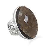 Sterling Silver Faceted Oval Smoky Quartz Ring with Spiral Band Design