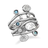 Oxidized 4 Row Band Ring with 3 Synthetic Opal Stones in Sterling Silver