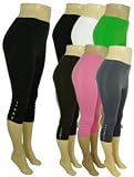 Button Gem Solid Capri Leggings - One Size - 3 Pack - Colors Available