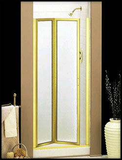 Basco Bi Fold Shower Door 1100-1-RN-GD. 67''x23 1/2-24 1/2, Rain Glass, Gold, Glass