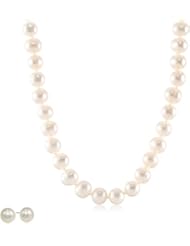 Sterling Silver 9-11mm Freshwater Cultured Pearl Necklace and Earrings Jewelry Set
