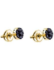 0.41 cttw 10k Yellow Gold Flower Earrings Black Diamond Flower Earrings (Real Diamonds: 0.41 cttw)