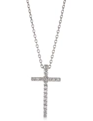 KC Designs "Faithfully Yours" Diamond 14k White Gold Small Modern Cross Pendant Necklace, 16"