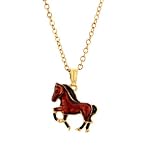 Hand enameled chestnut brown horse pendant and chain