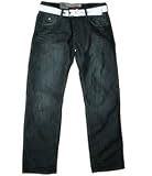 Osaka Raw mens 555 straight leg black belt jean, 30W 32L