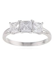 Platinum Plated Sterling Silver Princess-Cut Simulated Diamond Yesterday, Today, Tomorrow 3-Stone Ring