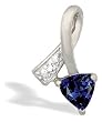 14K White Gold Trillion Created Sapphire and Diamond Ribbon Pendant