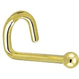 Solid 14KT Yellow Gold 1.5mm Ball Left Nostril Screw Ring - 20 Gauge
