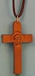 3 inch Wood Stained Cross w/Face of Jesus Necklace w/30 inch Cord - 5 Pack