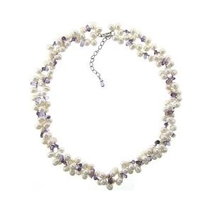 Genuine Fresh Water Pearl and Amethyst Sterling Silver Necklace by