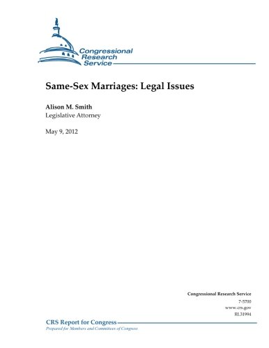 Same-Sex Marriages:  Legal Issues