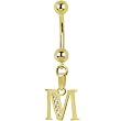 Solid 14k Yellow Gold Cz Initial M Belly Ring