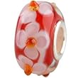 Red and White Flower Murano Style Glass Sterling SIlver Core European Bead Charm