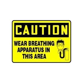 CAUTION WEAR BREATHING APPARATUS IN THIS AREA (W/GRAPHIC) 10" x 14" Dura Aluma-Lite Sign