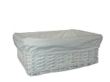 White Wicker Storage Basket with White Cotton Lining (Medium)
