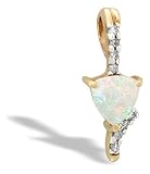 14K Yellow Gold Genuine Trillion Opal and Diamond Pendant