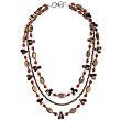 .925 Silver, Citrine, Smoky Quartz, Tigers Eye & Red Mother of Pearl 3-Strand Necklace- 17"