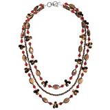 .925 Silver, Citrine, Smoky Quartz, Tigers Eye & Red Mother of Pearl 3-Strand Necklace- 17"