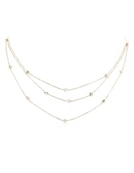 14k Italian Yellow Gold Hand Diamond Cut Multi-Strand Station Necklace, 17"