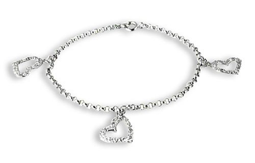 Click here to buy White Gold Plated Sterling Silver Three Hearts Pave CZ Bracelet.