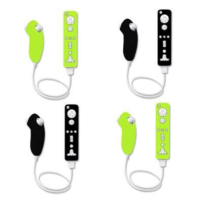 4 Pack of Premium Soft Silicone Gel Skin Cover Cases (2 Black / 2 Neon Green) for Nintendo Wii Remote Controller + Nunchuck [Accessory Export Packaging]