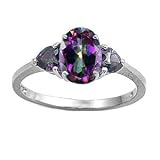 Sterling Silver Ring - Rainbow Topaz and Clear CZ - 8 mm, Sizes 6-9