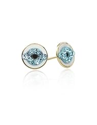 14K Yellow Gold Blue Evil Eye Stud Screwback Earring with Screw Back For Girls