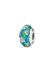 Sterling Silver Blue Floral Hand-blown Glass Charm