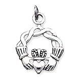 w/18 Silver Box Chain Necklace - Antiqued Sterling Silver Irish Celtic Claddagh Pendant Charm