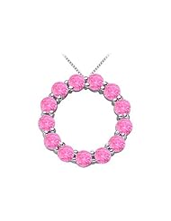 Pink Sapphire Circle of life Pendant in White Gold 14K Total Gem Weight of 2 Carat