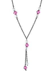 16 inch Sterling Silver "Y" Necklace Clear & Pink Color Austrian Crystals
