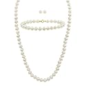 14k Yellow Gold White Freshwater Cultured Pearl 6-6.5mm Necklace, Bracelet & Stud Earrings Set