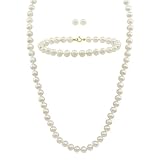 14k Yellow Gold White Freshwater Cultured Pearl 6-6.5mm Necklace, Bracelet and Stud Earrings Set