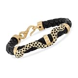 Italian 1.50 ct. t.w. CZ Snake Bracelet In Vermeil With Black Leather