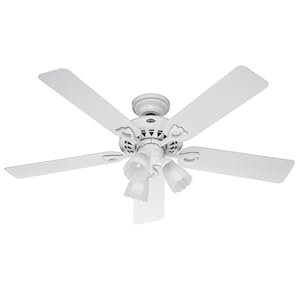 Hunter 22434 Sontera Three-Light 52-Inch Five-Blade Ceiling Fan White with Frosted Globes