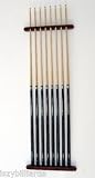8 Cue Stick Pool Table Billiard Wall Rack Made of Wood