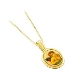 14K Yellow Gold Large Oval Angel Charm Pendant with Chain