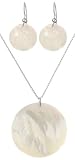 Sterling Silver Mother-of-Pearl Round Drop Earrings and Pendant Set, 18